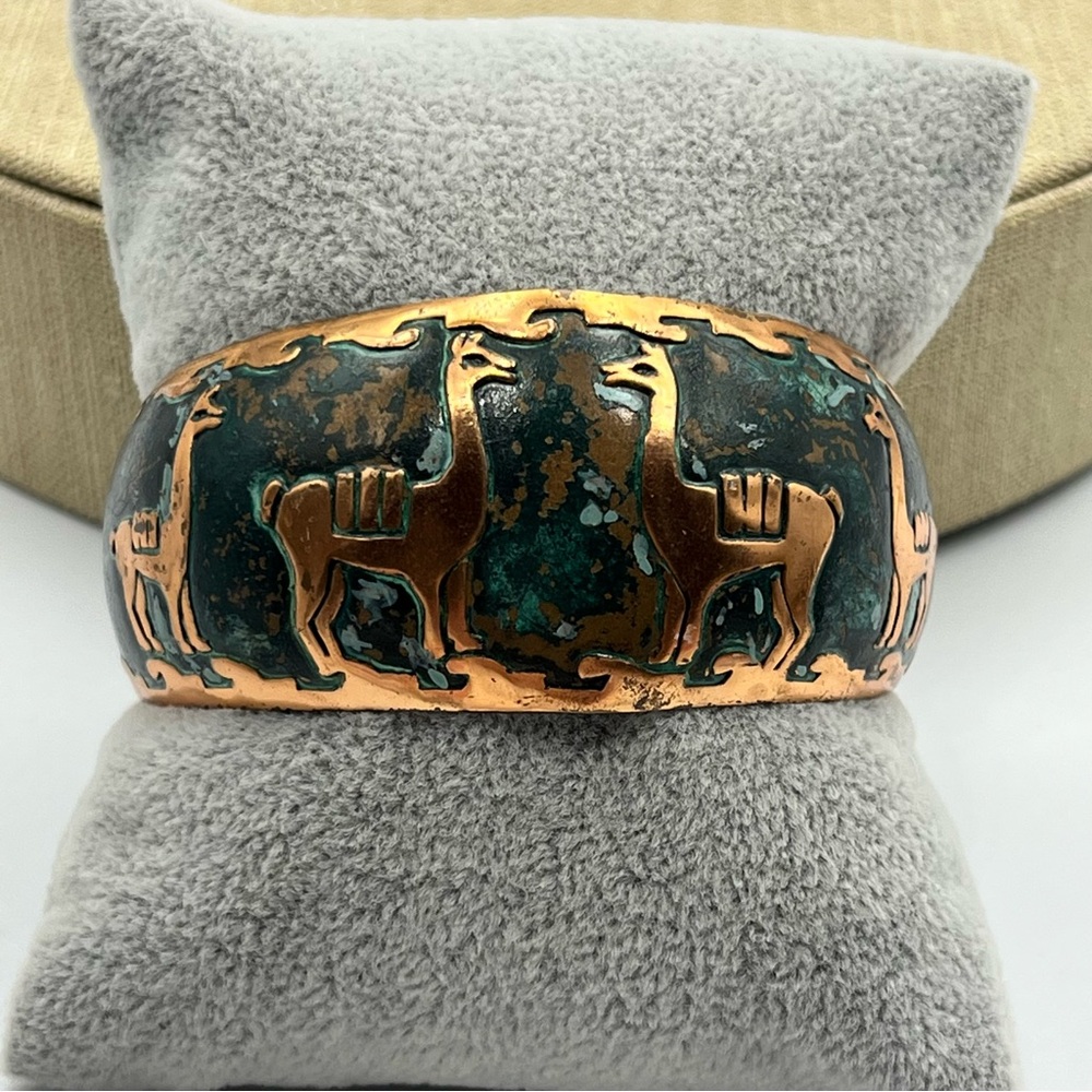 Artisan Copper and Turquoise Llama Bracelet
